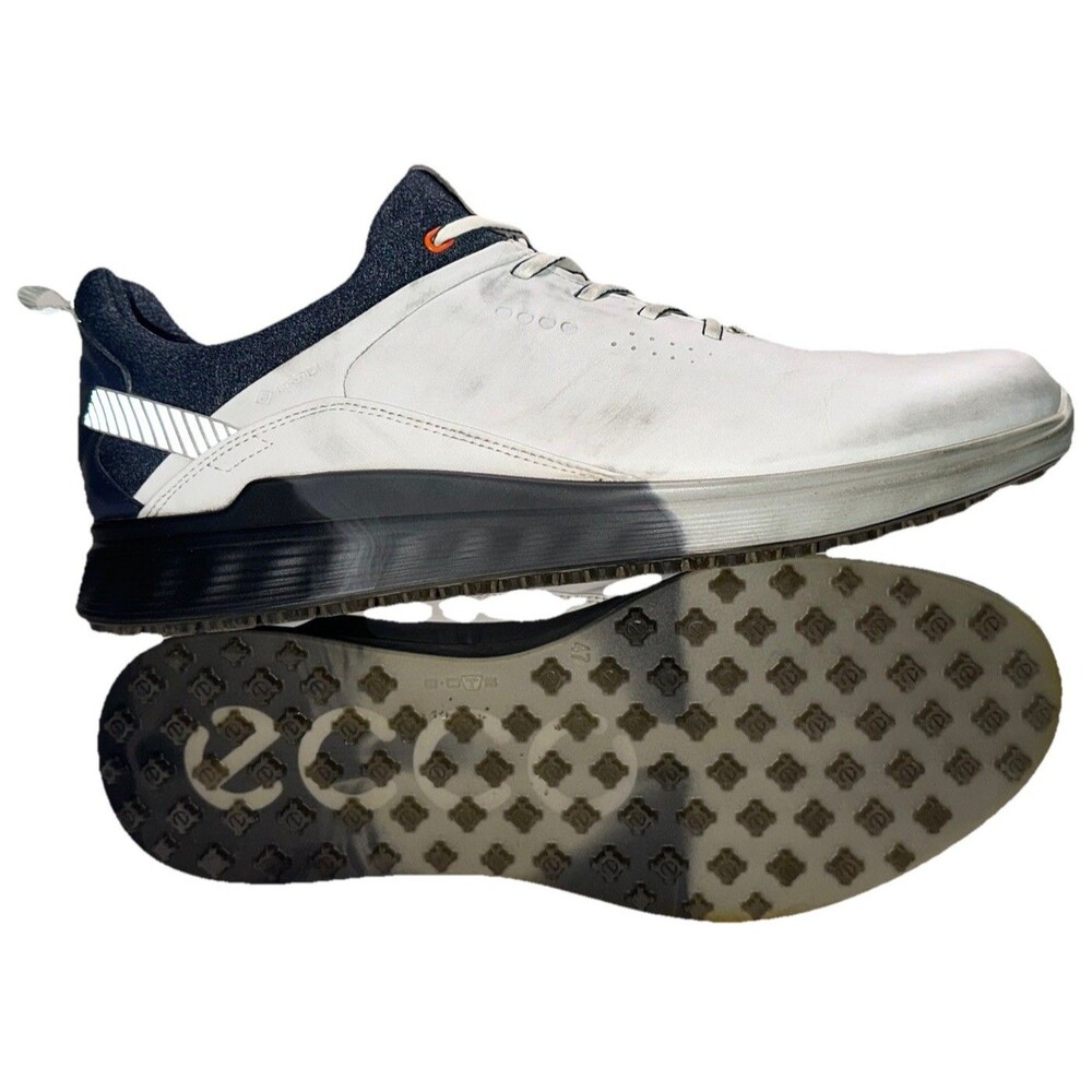 Men's Ecco Golf S-Three Leather Gore-Tex Spikeless Golf Shoes Size 13 White